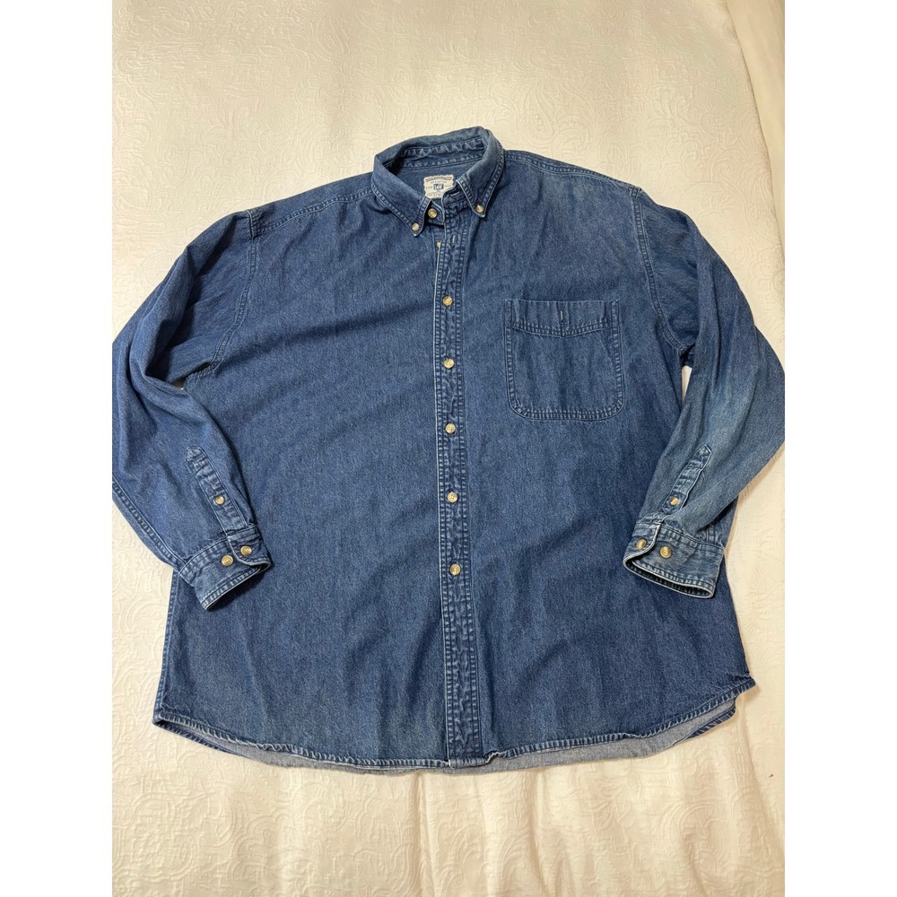 Vintage Lee Denim Collection Button Down Shirt Mens XL Blue Long Sleeve 90s